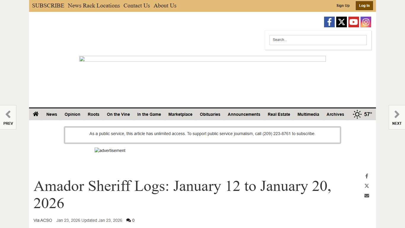 Amador Sheriff Logs: January 12 to January 20, 2026 News ledger.news