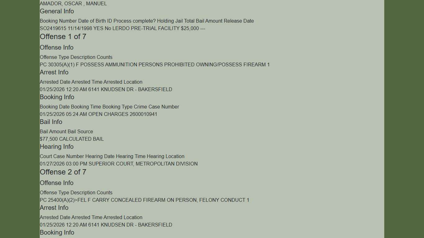 Inmate Information Printable KCSO