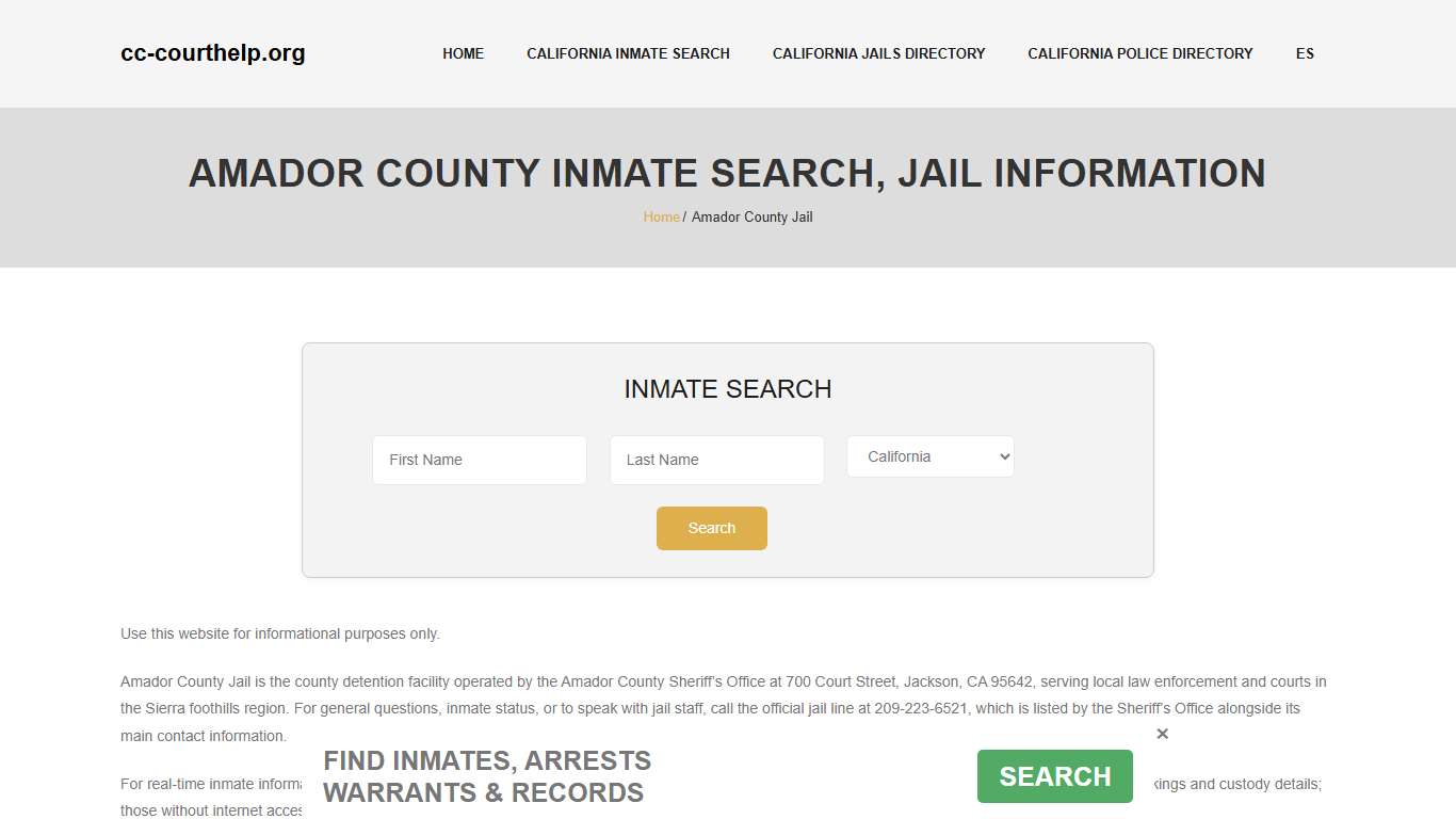 Amador County Inmate Lookup, Jail Roster